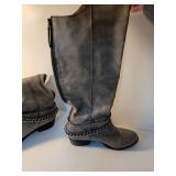 BKE Grey Knee-High Boots with Chain Detail