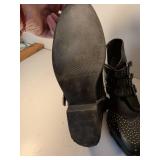 Studded Black Leather Ankle Boots with Buckle Straps