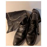 Studded Black Leather Ankle Boots with Buckle Straps