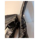 Studded Black Leather Ankle Boots with Buckle Straps