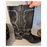 Studded Black Leather Ankle Boots with Buckle Straps