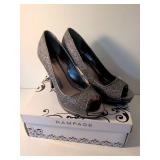 Rampage Silver Glitter Peep Toe Heels