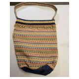 Decorative Striped Knit Handbag with Beading