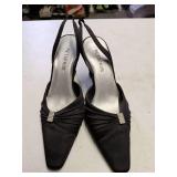 Metaphor Black Satin Evening Heels with Crystal Accent