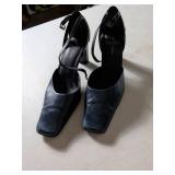 Paolo Linea Black Leather Ankle Strap Heels