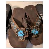 Western Style Turquoise and Crystal Embellished Sandals