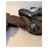 Western Style Turquoise and Crystal Embellished Sandals