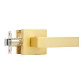 1 Pack Gold Passage Door Levers Square Closet Handles, Retail $37