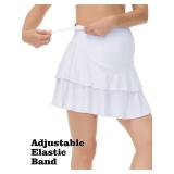 Maternity Tennis Golf Skirt Over The Belly Flowy Pregnancy Athletic Skorts Built-in Shorts High Waisted Ruffle Pockets White Small Retail $29