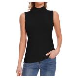 Biffxeu Black Sleeveless Mock Neck Tops for Women XL Retail $19