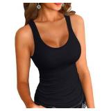 Tank Tops Women Square Neck Sleeveless Low Cut Ribbed Slim Fitted Tee Black S Retail $18