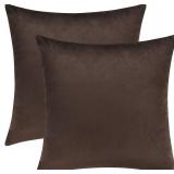 Set of 2 Cozy Velvet Square Decorative Throw Pillow Covers Coffee Brown, 18 x 18 Inches Retail $19