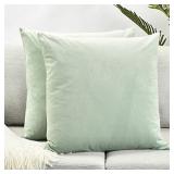 Set of 2 Throw Pillow Covers Solid Velvet with Zipper Hidden - 18"x18", Turquoise Green Retail $19