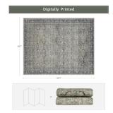 Srugn Washable Rugs 8x10 Area Rugs for Living Room,Rugs for Bedroom,Large Carpets,Ultra Soft Faux Wool Retro Dining Room Rug,Non Slip&Non-Shedding Low Pile Vintage Print Rug for Home Office,Green - Re