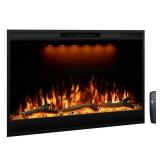 Dreamflame Electric Fireplace Inserts 36inches Wide, Recessed in Wall Fireplace Heater w/Remote Control, 3 Colors Led Top Light& Realistic Flame w/ 5 Brightness, Thermostat, 750W/1500W, Black - Retail