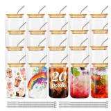 ASKIZ 20Pcs Glass Cups With Bamboo Lids and Straws,16Oz Ice Coffee Cup,Drinking Glasses Cups Set,Water Bottles Glasses for Juicing,Beer,Coffee,Soda,Tea-Glass Tumbler Reusable for Gifts - Retail: $49