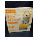Baby Bouncer, Foldable Infant Bouncer Seat with 3 Adjustable Heights, 0-18 Months, Portable Baby Bouncer with Soft Cotton Fabrics, Lightweight & Easy to Wash - Retail: $40