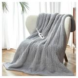 Heated Throw Blanket Double Sided Sherpa, Soft Heating Electric Blanket for Bed, Automatic Safety System, 6 Heating Levels & 4 Hours Auto-Off, 50\"x60\" Arctic Grey - Retail: $33