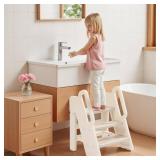 Vanpolchy Step Stool for Toddlers, Foldable Toddler Step Stool for Bathroom Sink, 150lbs Load Bearing Kids Stool Helper for Toilet Sink with Non-Slip and Anti-Tip Design, Kids Step Stool for Bathroom 