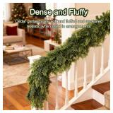 GlimLit 6ft Real Touch Cedar Garland Artificial Realistic Christmas Greenery Pine Garland with 150 Cedar Branches for Mantle, Fireplace, Table, Stairs, Doorframe, Window, Outdoor Indoor Xmas Decor - R