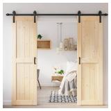 48x84 inch (Double 24Ã84 inch Door) Sliding Barn Wood Door Slab with 8ft Hardware Kit, Requires Simple DIY Assembly - Retail: $285