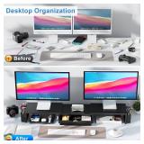 gianotter Dual Monitor Stand Riser, Desk Organizer With Drawer and 2 Pen Holders, Computer Monitor Stand, Shelf for Top of Desk, Black - Retail: $29