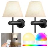 StarMoitic 10000mAh Battery Operated Wall Sconces Set of Two with Remote, RGB Wireless Rechargeable Battery Powered Wall Light Black Wall Lamp, Night Light Magnetic Bulbs for Bedroom, Living Room - Re