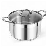Kirecoo Stainless Steel Stock Pot - 8 Quart Heavy Duty Induction Cooking Pot with Visible Lid for Pasta, Soup, Spaghetti, Nonstick Thick Bottom Big Stockpot, Deep Cookware for Canning, Boiling, Simmer