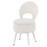 ZYKZYK Vanity Stool with Storage and Backrest, Folding Back & Velvet Seat, Footrest, Round Ottoman with Sherpa, Vanity Chair with Storage, Ideal for Bedroom, Living Room, and Makeup Stations - Retail: