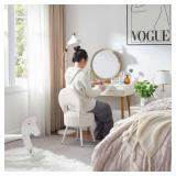 ZYKZYK Vanity Stool with Storage and Backrest, Folding Back & Velvet Seat, Footrest, Round Ottoman with Sherpa, Vanity Chair with Storage, Ideal for Bedroom, Living Room, and Makeup Stations - Retail: