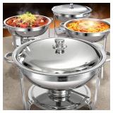 Chafing Dishes for Buffet, 4 Pack 5QT Round Stainless Steel Chafing Dish Set with Lid Holder for Home Parties, Christmas Gatherings, Catering Events, Complete Buffet Warmer Set - Silver - Retail: $130