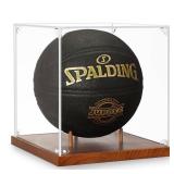 JupDec Basketball Display Case Acrylic Clear 10\" Full Size with Solid Wood Base, UV Protected Soccer Display Stand Box for Autographed Standard NBA WNBA Ball Memorabilia Keepsake Ideal Gift Athlete -