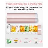 Betife Travel Pill Organizer Weekly 7 Day, Compact Daily Pill Box, Portable Medicine Case, Cute Pill Holder for Vitamins Supplements, Drawer-Shaped Pills Organizer(Pink) - Retail: $16