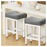 Raynesys Counter Height Bar Stools Set of 2, 24 Inch Barstools for Kitchen Island Counter, Bonded Leather Kitchen Stools with Thick Saddle Seats & Heavy Duty Metal Base, Easy Assembly, Gray/White - Re