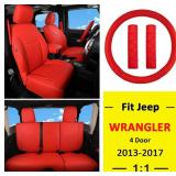 GIANT PANDA Jeep Wrangler 4 Door JK 2013-2017 Full Set Car Seat Covers for Sahara Sport Rubicon Unlimited Willys Wheeler Altitude, Customized Faux Leather - (Red) - Retail: $240