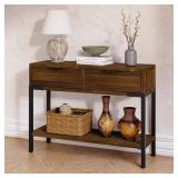 Bme Millie Farmhouse Solid Wood Console Table with 2 Drawers & Storage Shelves, 43\" Boho Sofa Table for Entryway, Hallway, Living Room, Rustic Chestnut - Retail: $96