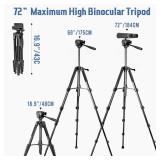 Binocular Tripod, 72â Spotting Scope Tripod Stand with Binocular Adapter and 2 QR Plates, Travel Camera Stand with Phone Holder/Carry Bag, Compatible with Binoculars/Spotting Scope/Camera/Phone -