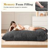 3-in-1 Giant Bean Bag Chair for Adults & Kids, Convertible Floor Sofa to Mattress, Memory Foam Beanbag Chair with Washable Cover, Multi Functional Lounge Couch for Bedroom, Living Room (Dark Grey) - R