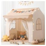besrey Kids Play Tent with Eave, Toddler Tent 2 in 1 with Padded Mat and Lights, Large Playhouse with 2 Doors & 2 Windows, Indoor & Outdoor, Christmas Toddler Playhouse, 51\" x35\" x 47\" - Retail: $5