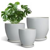 EPFamily Ceramic Plant Pots - 10+8+6 Inch Modern Round Planters for Indoor Outdoor, Flower Pots with Drainage Holes and Plant Saucers, House Office Decor, Gardening Gifts, Set of 3, Blue Grey - Retail