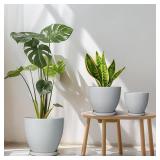 EPFamily Ceramic Plant Pots - 10+8+6 Inch Modern Round Planters for Indoor Outdoor, Flower Pots with Drainage Holes and Plant Saucers, House Office Decor, Gardening Gifts, Set of 3, Blue Grey - Retail