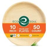 ECO SOUL 10 Inch Disposable Palm Leaf Plates [50 Pack] Premium Food-Safe Heavy Duty Compostable Bamboo Paper Plates for Lunch, Dinner, Birthday, Weddings, Party, Camping & Catering Events [Round] - Re