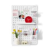 PEGZONE Pegboard Wall Organizer Combination Kit, Overall 25.4\"x16.6\" Metal Office Pegboard with 13 Accessories, Wall Mounted Peg board Display Panels for Home, Gaming Room, Garage (2Pcs,White) - Ret