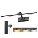 23.6\" Picture Lights for Wall Battery Operated, Wireless Picture Light Rechargeable with Remote Timer, 3000K/4000K/6000K Dimmable Art Lighting for Paintings Picture Frame Gallery Dartboard, Black - R