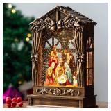 Christmas Snow Globe Lighted Manger Nativity Scene, Musical Window Water Lantern Play Silent Night Music in Swirling Glitter, Holiday Decorations Gift - Retail: $50