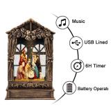 Christmas Snow Globe Lighted Manger Nativity Scene, Musical Window Water Lantern Play Silent Night Music in Swirling Glitter, Holiday Decorations Gift - Retail: $50