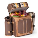 ALLCAMP Picnic Backpack - Insulated Cooler Bag with Compartment, Detachable Wine Glass Holder, Throw Blanket & Cutlery Set,2 Person Picnic Set for Family Outings, Couple Gifts (Brown) - Retail: $57