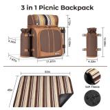ALLCAMP Picnic Backpack - Insulated Cooler Bag with Compartment, Detachable Wine Glass Holder, Throw Blanket & Cutlery Set,2 Person Picnic Set for Family Outings, Couple Gifts (Brown) - Retail: $57
