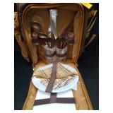 ALLCAMP Picnic Backpack - Insulated Cooler Bag with Compartment, Detachable Wine Glass Holder, Throw Blanket & Cutlery Set,2 Person Picnic Set for Family Outings, Couple Gifts (Brown) - Retail: $57