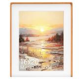 Husteria 16x20 Picture Frame in Natural Teak Wood, Solid Wooden Photo Frames Matted to 12x16, Gallery Poster Frames for Wall Mount - Retail: $57